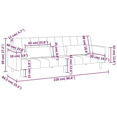 vidaXL 2-personers sovesofa med 2 puder fløjl sort