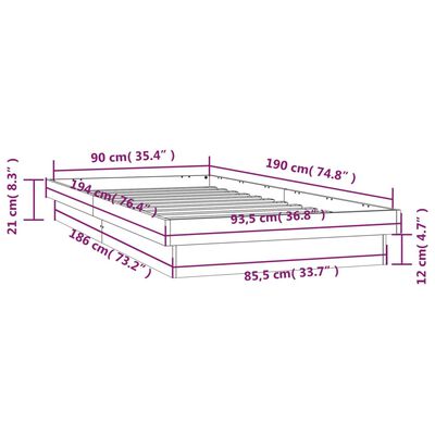 vidaXL sengeramme med LED 90x190 cm Single massivt træ