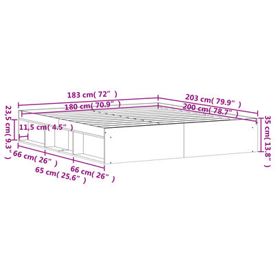 vidaXL sengeramme 180x200 cm betongrå