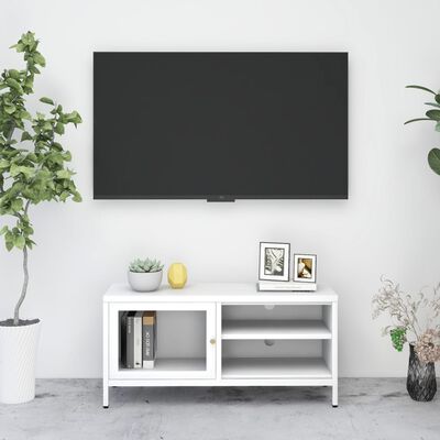 vidaXL tv-skab 90x30x44 cm stål og glas hvid