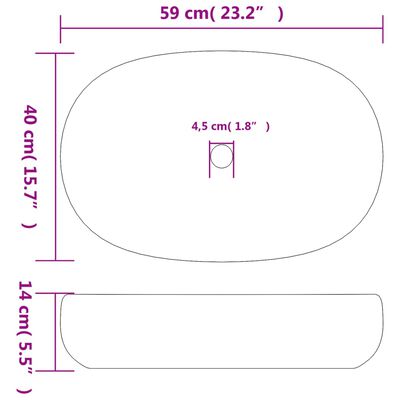 vidaXL håndvask til bordplade 59x40x15 cm oval keramik grå og sort