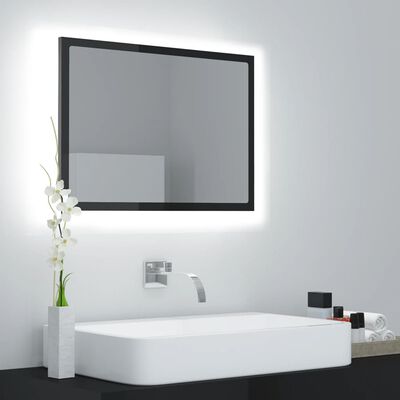 vidaXL badeværelsesspejl med LED-lys 60x8,5x37 cm akryl grå højglans