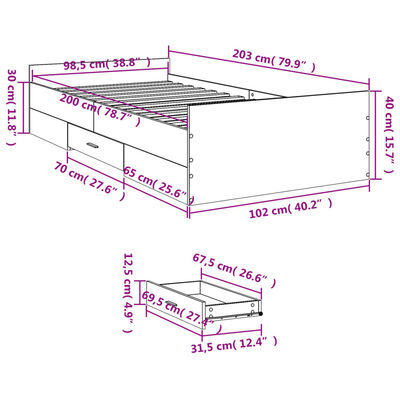 vidaXL sengeramme med skuffer 100x200 cm konstrueret træ sonoma-eg