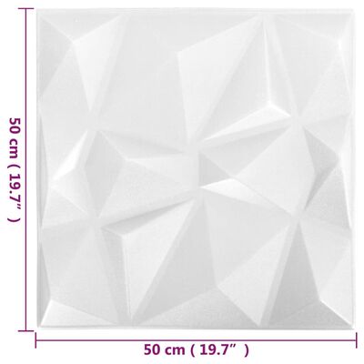 vidaXL 3D-vægpaneler 48 stk. 50x50 cm 12 m² diamant hvid