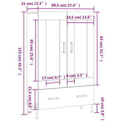 vidaXL skab 69,5x31x115 cm konstrueret træ sort