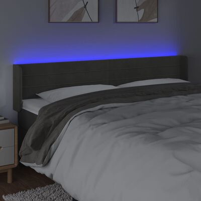 vidaXL sengegavl med LED-lys 183x16x78/88 cm fløjl mørkegrå