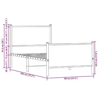 vidaXL sengeramme uden madras 75x190 cm metal røget egetræsfarve