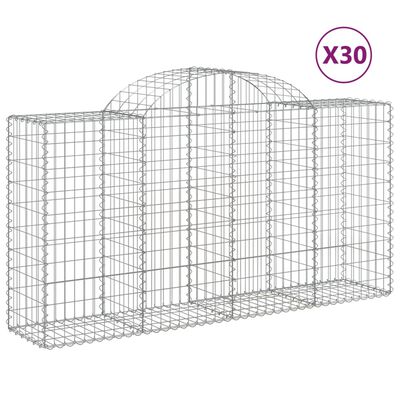 vidaXL buede gabionkurve 30 stk. 200x50x100/120 cm galvaniseret jern