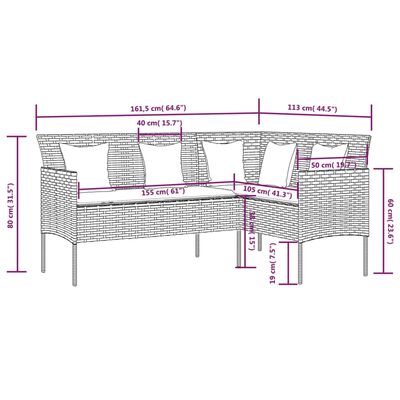 vidaXL L-formet sofa med hynder polyrattan sort