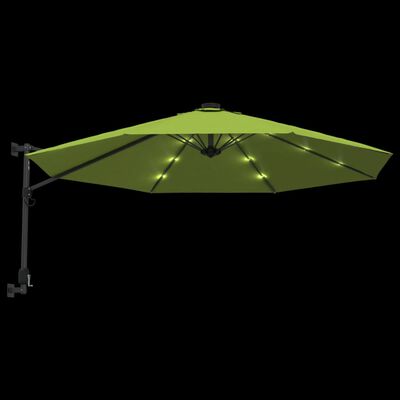 vidaXL væghængt parasol med LED-lys 290 cm æblegrøn