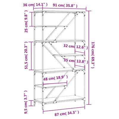 vidaXL bogreol 91x36x176 cm konstrueret træ og jern sonoma-eg