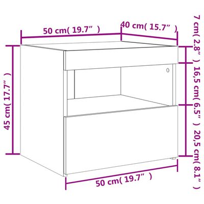 vidaXL sengeborde 2 stk. med LED-lys 50x40x45 cm hvid