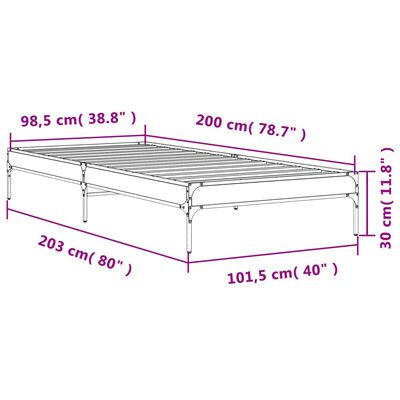 vidaXL sengeramme 100x200 cm konstrueret træ og metal grå sonoma-eg