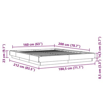 vidaXL sengestel 160x200 cm konstrueret træ grå sonoma-eg