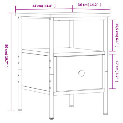 vidaXL sengeborde 2 stk. 34x36x50 cm konstrueret træ røget egetræ