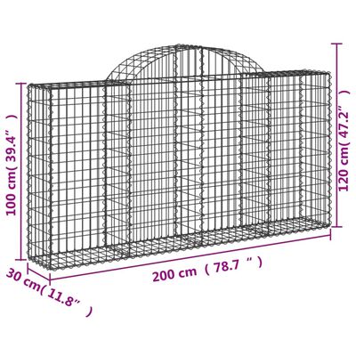 vidaXL buede gabionkurve 25 stk. 200x30x100/120 cm galvaniseret jern