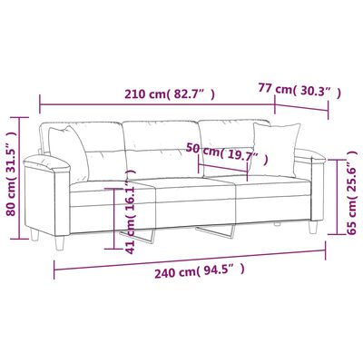 vidaXL 3-personers sofa m. puder hynder 210 cm mikrofiberstof mørkegrå