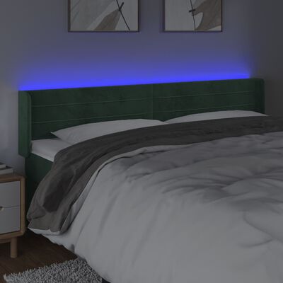 vidaXL sengegavl med LED-lys 203x16x78/88 cm fløjl mørkegrøn