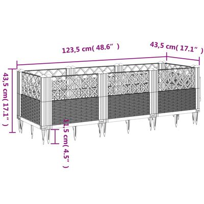 vidaXL plantekasse med spyd 123,5x43,5x43,5 cm PP sort