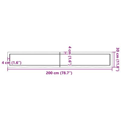 vidaXL væghylde 200x30x(2-4) cm behandlet massivt egetræ lysebrun