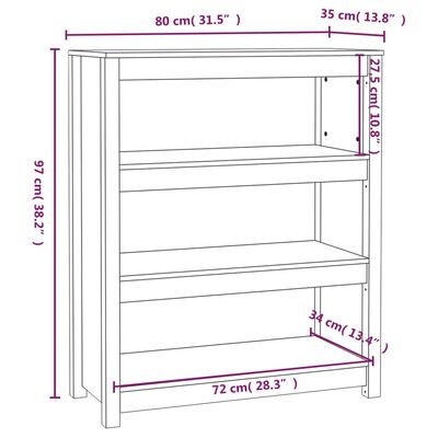 vidaXL bogreol 80x35x97 cm massivt fyrretræ sort