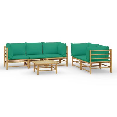 vidaXL loungesæt til haven 6 dele med grønne hynder bambus