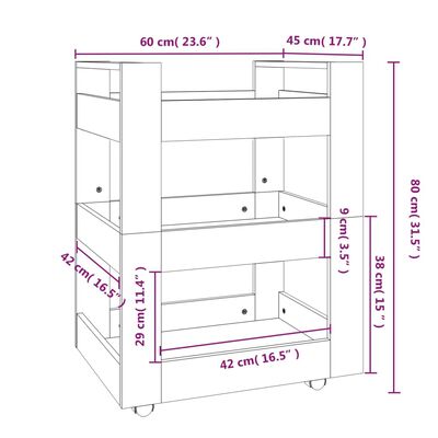 vidaXL køkkenvogn 60x45x80 cm konstrueret træ sort