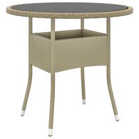 vidaXL havebord Ø80x75 cm hærdet glas og polyrattan beige