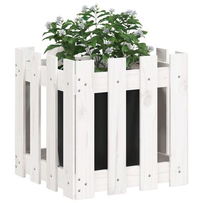 vidaXL plantekasse med stakitdesign 40x40x40 cm massivt fyrretræ hvid