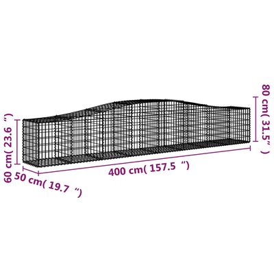 vidaXL buede gabionkurve 5 stk. 400x50x60/80 cm galvaniseret jern