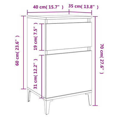 vidaXL sengeborde 2 stk. 40x35x70 cm brun egetræsfarve