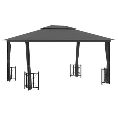 vidaXL pavillon med sidevægge og dobbelttag 3x4 m antracitgrå