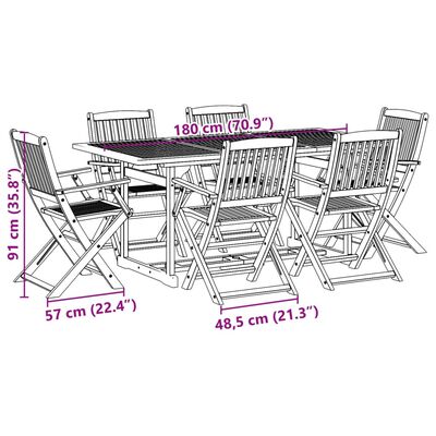 vidaXL spisebordssæt til haven 7 dele 180x90x75 cm massivt akacietræ