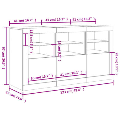 vidaXL skænk med LED-lys 123x37x67 cm sonoma-eg