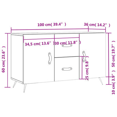 vidaXL skænk 100x36x60 cm konstrueret træ hvid højglans