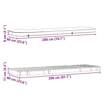 vidaXL futon med madras 60x206x11 cm massivt fyrretræ gyldenbrun