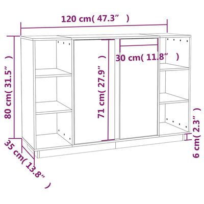 vidaXL skænk 120x35x80 cm massivt fyrretræ gyldenbrun