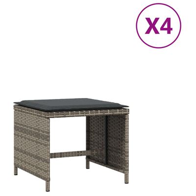 vidaXL haveskamler 4 stk. med hynder 40x40x35 cm polyrattan grå