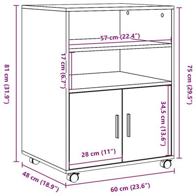 vidaXL rullebord 60x48x81 cm konstrueret træ grå sonoma-eg