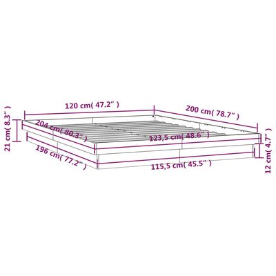 vidaXL sengeramme med LED-lys 120x200 cm massivt fyrretræ gyldenbrun