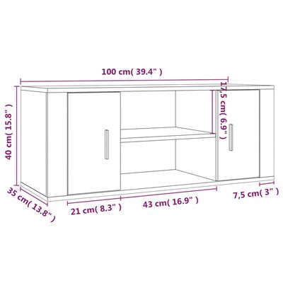 vidaXL tv-bord 100x35x40 cm konstrueret træ grå sonoma-eg