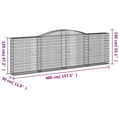 vidaXL buede gabionkurve 4 stk. 400x30x120/140 cm galvaniseret jern