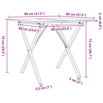 vidaXL spisebord 80x80x75 cm X-stel massivt fyrretræ og støbejern