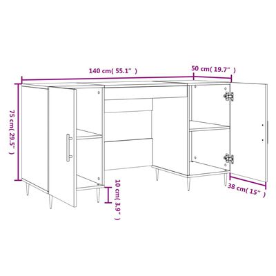 vidaXL skrivebord 140x50x75 cm konstrueret træ hvid