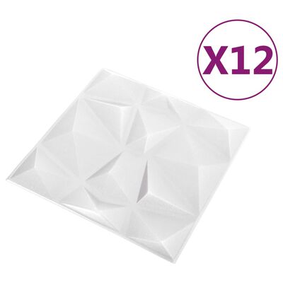 vidaXL 3D-vægpaneler 12 stk. 50x50 cm 3 m² diamant hvid