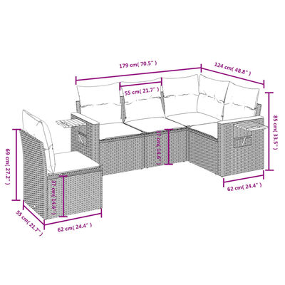 vidaXL sofasæt 5 dele med hynder polyrattan grå