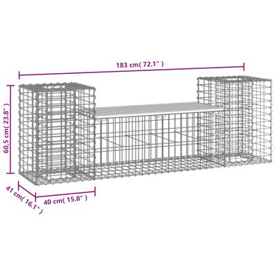 vidaXL havebænk med gabiondesign 183x41x60,5 cm massivt fyrretræ