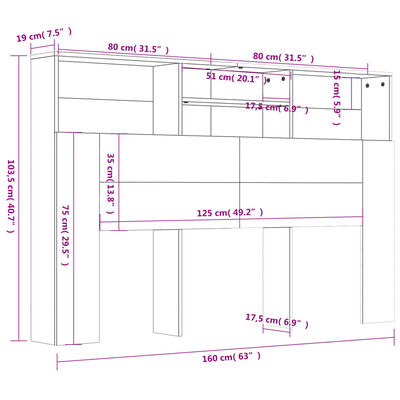 vidaXL sengegavl med opbevaring 160x19x103,5 cm sort