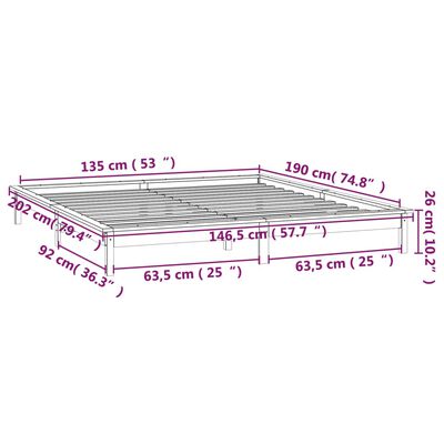 vidaXL sengeramme med LED-lys 135x190 cm dobbelt massivt træ hvid