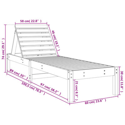 vidaXL liggestole 2 stk. 199,5x60x74 cm massivt fyrretræ hvid